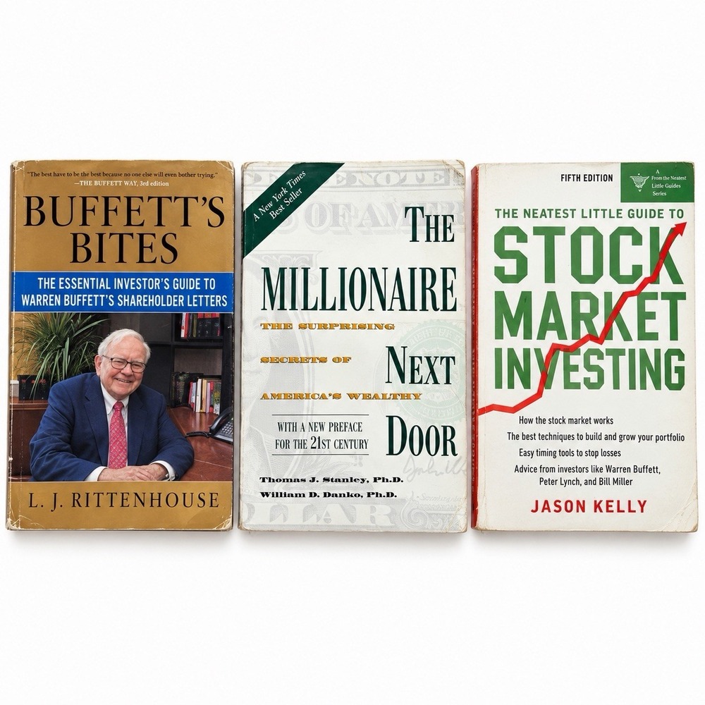 Lot of 3 Finance Investing Books Millionaire Next Door Buffet Stock Market